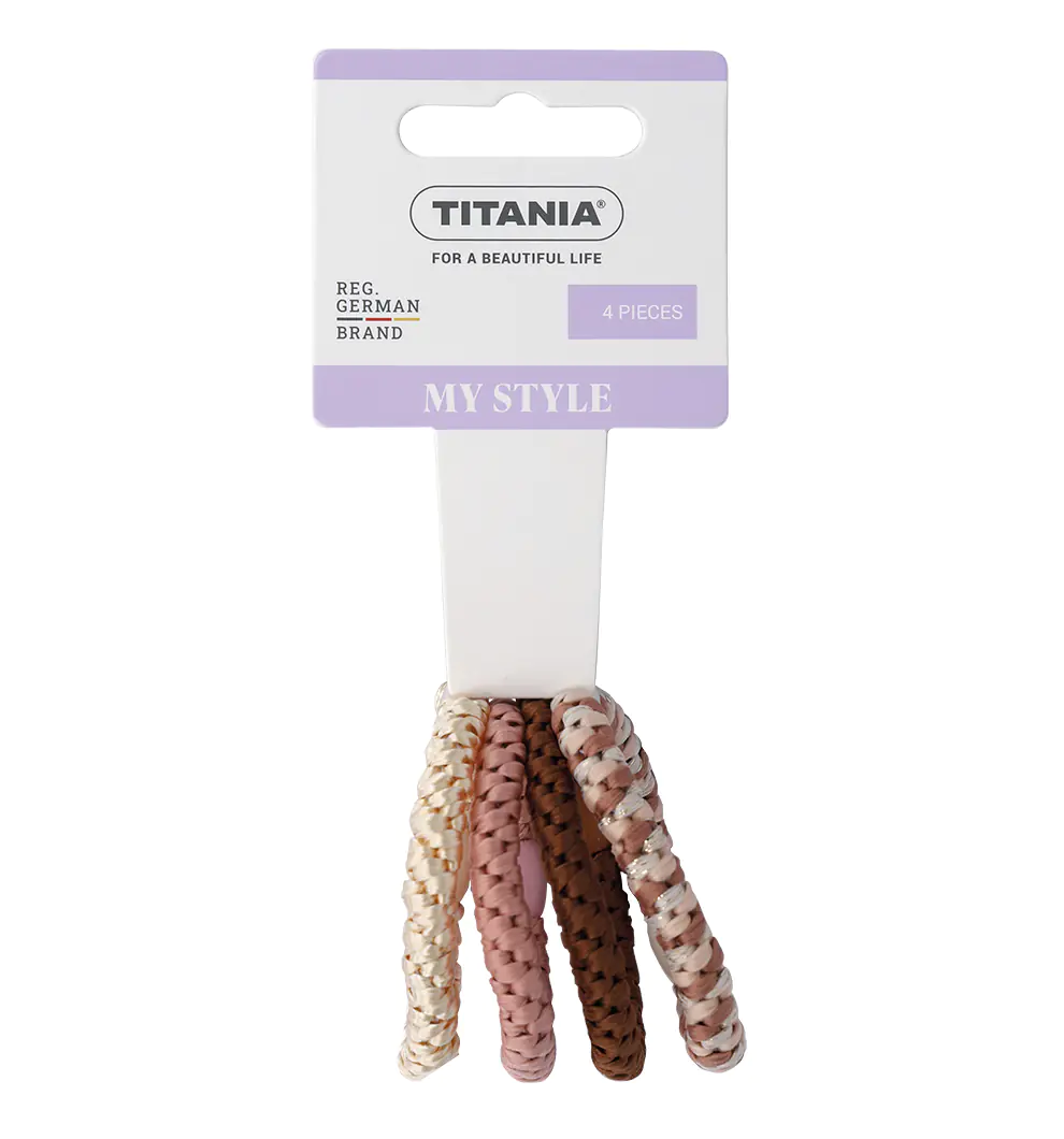 Titania Hårelastik Rose/Beige/Brun 4 stk.