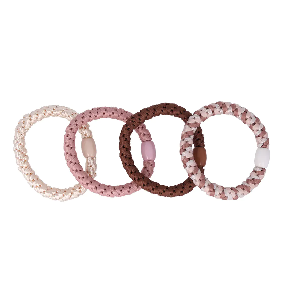 Titania Hårelastik Rose/Beige/Brun 4 stk.